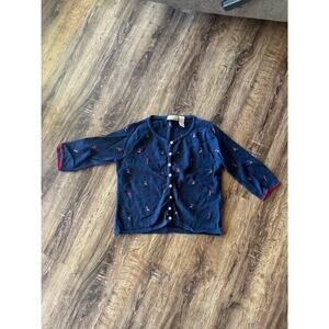 Liz Claiborne Petite Small Blue with Embroidered Flowers Button Up Cardigan